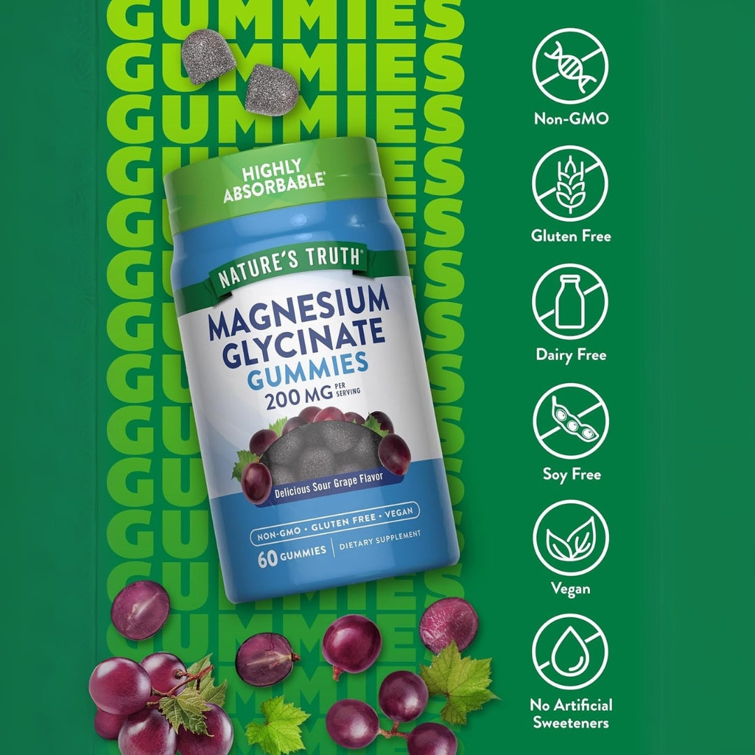 Glicinato de Magnesio 200 Mg 60 Gomitas Natures Truth