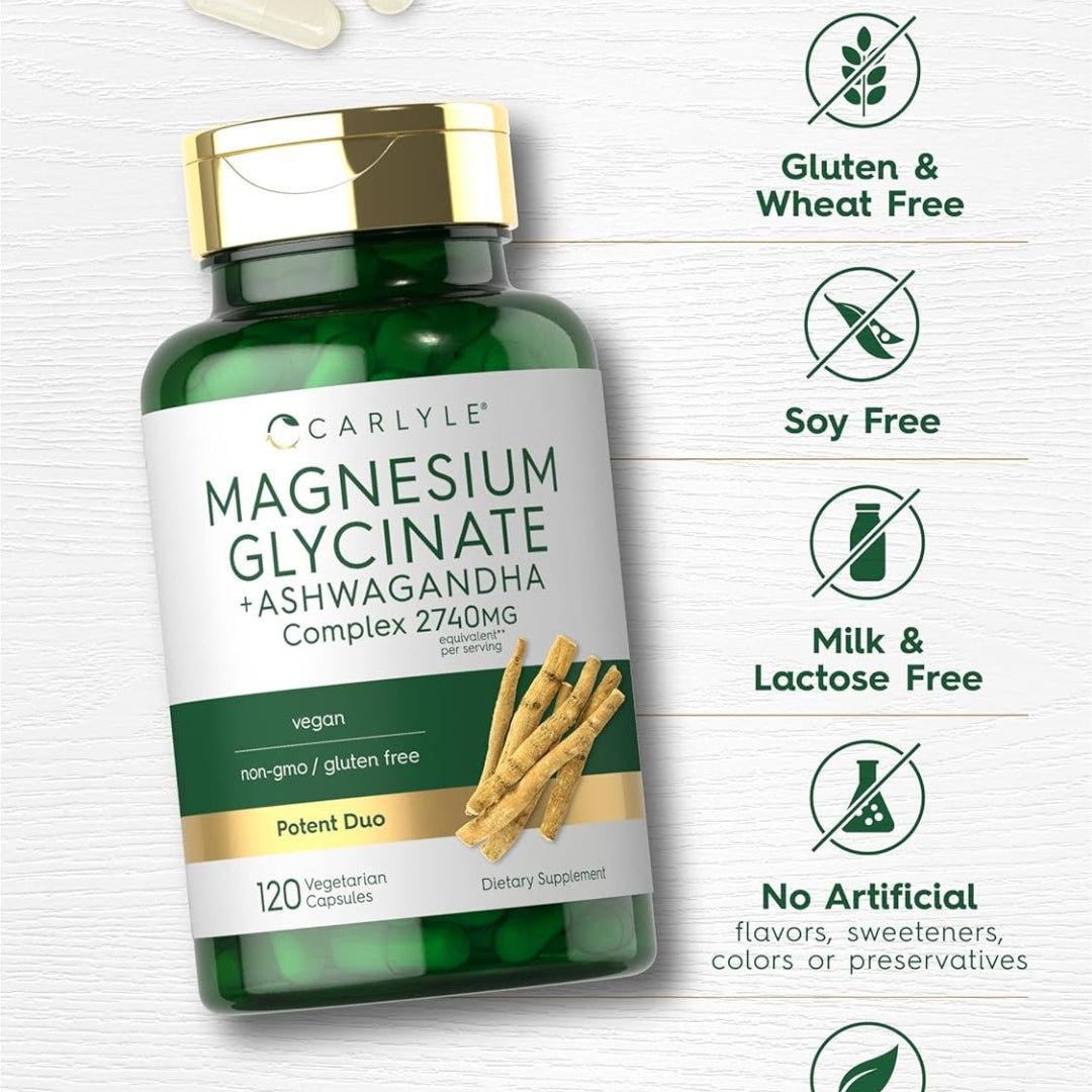 Glicinato de Magnesio Con Ashwagandha Complex 2740 Mg 120 Capsulas Carlyle