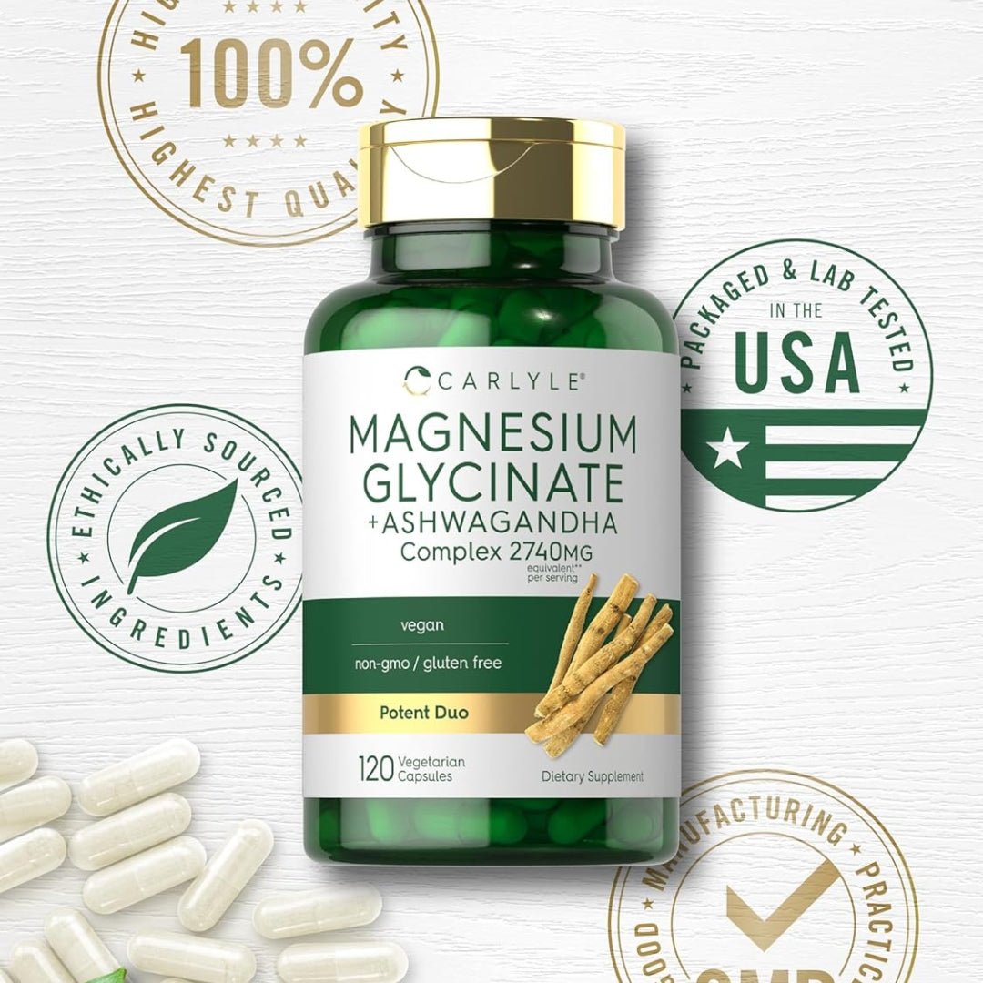 Glicinato de Magnesio Con Ashwagandha Complex 2740 Mg 120 Capsulas Carlyle