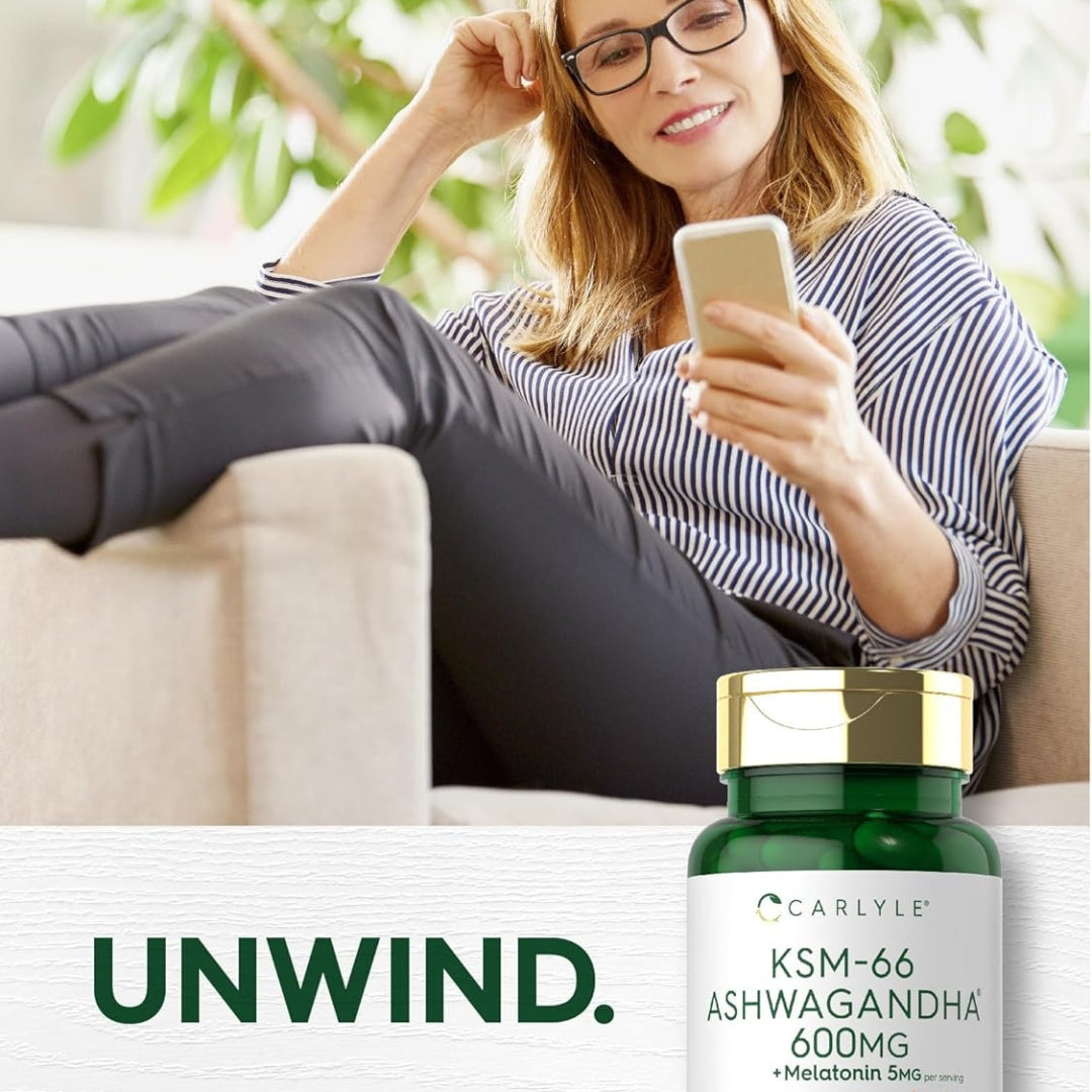 KSM 66 Ashwagandha 600 Mg Con Melatonina 5 Mg 70 Capsulas Carlyle