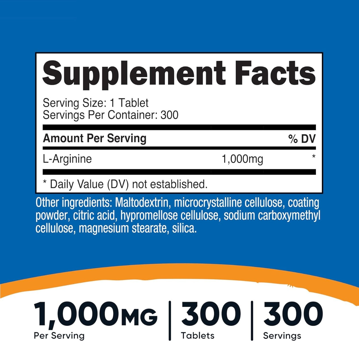 L-Arginina 1000 Mg 300 Tabletas Nutricost