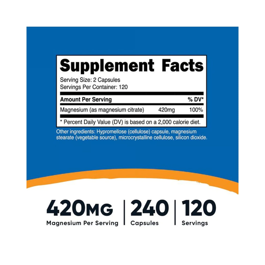 Magnesium Citrate 420 Mg 240 Capsulas Nutricost