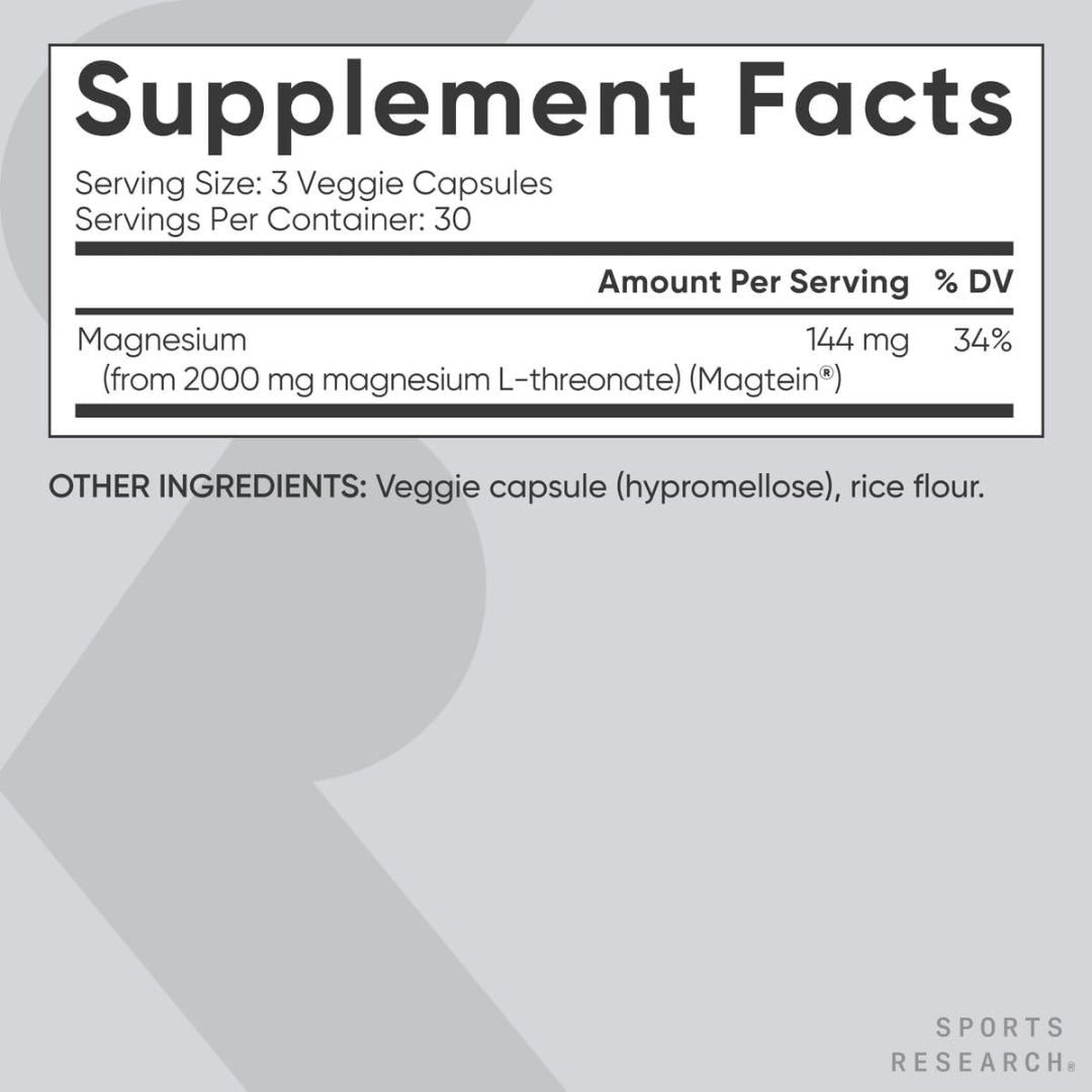 Magtein Magnesio L Treonato 2000 Mg 90 Capsulas Sports Research