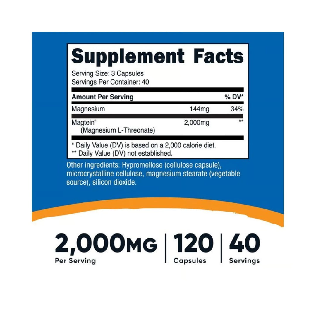 Magnesio L-Threonate 2000 Mg 120 Capsulas Nutricost