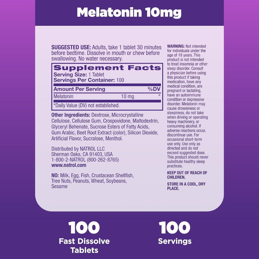 Melatonina Comprimidos 10 Mg 100 Tabletas Natrol