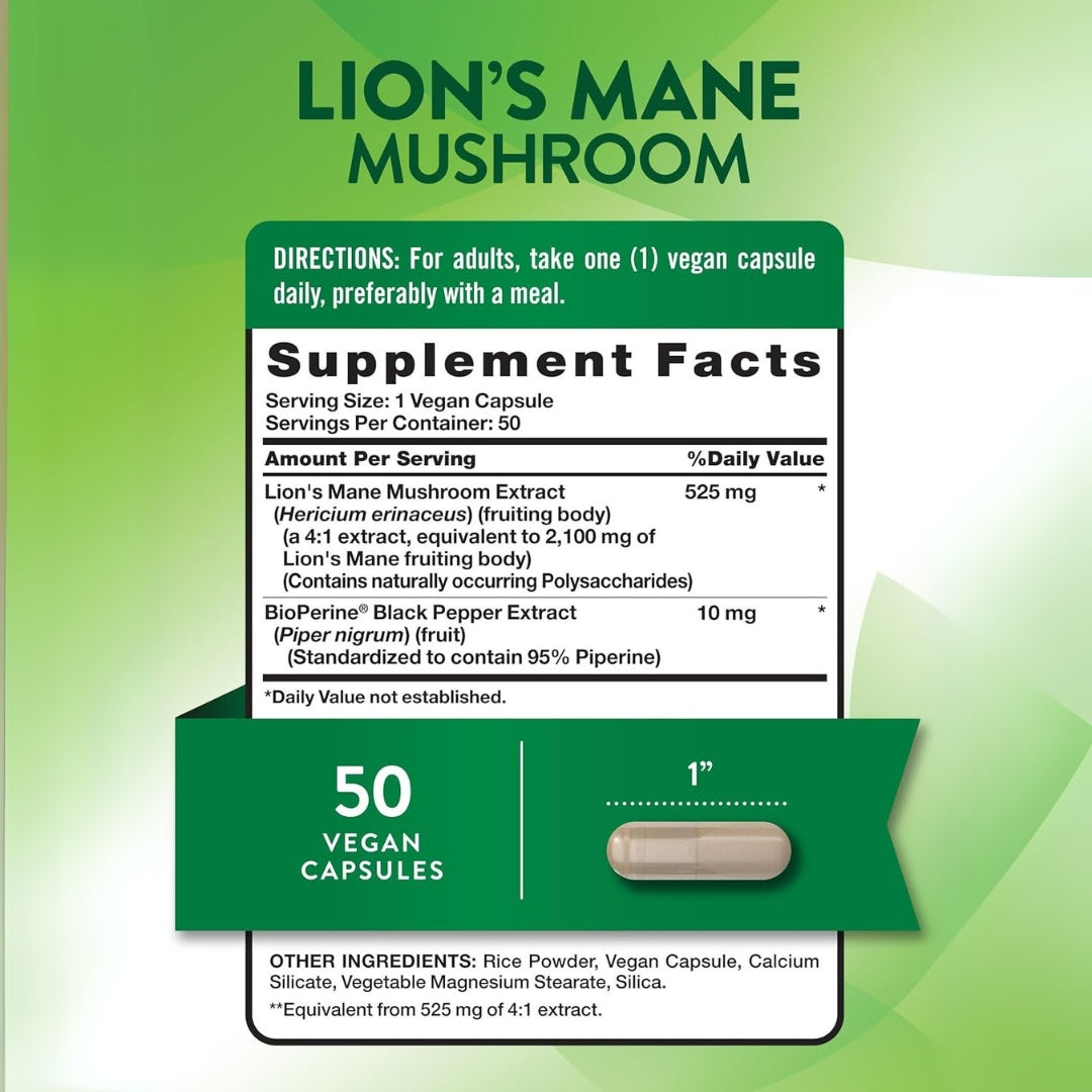 Melena De Leon 2100 Mg 50 Capsulas Natures Truth