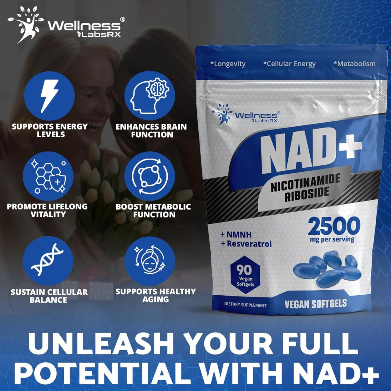 Nad Nicotinamida Riboside Resveratrol Liposomal 2500 Mg 90 Sofgels Wellness