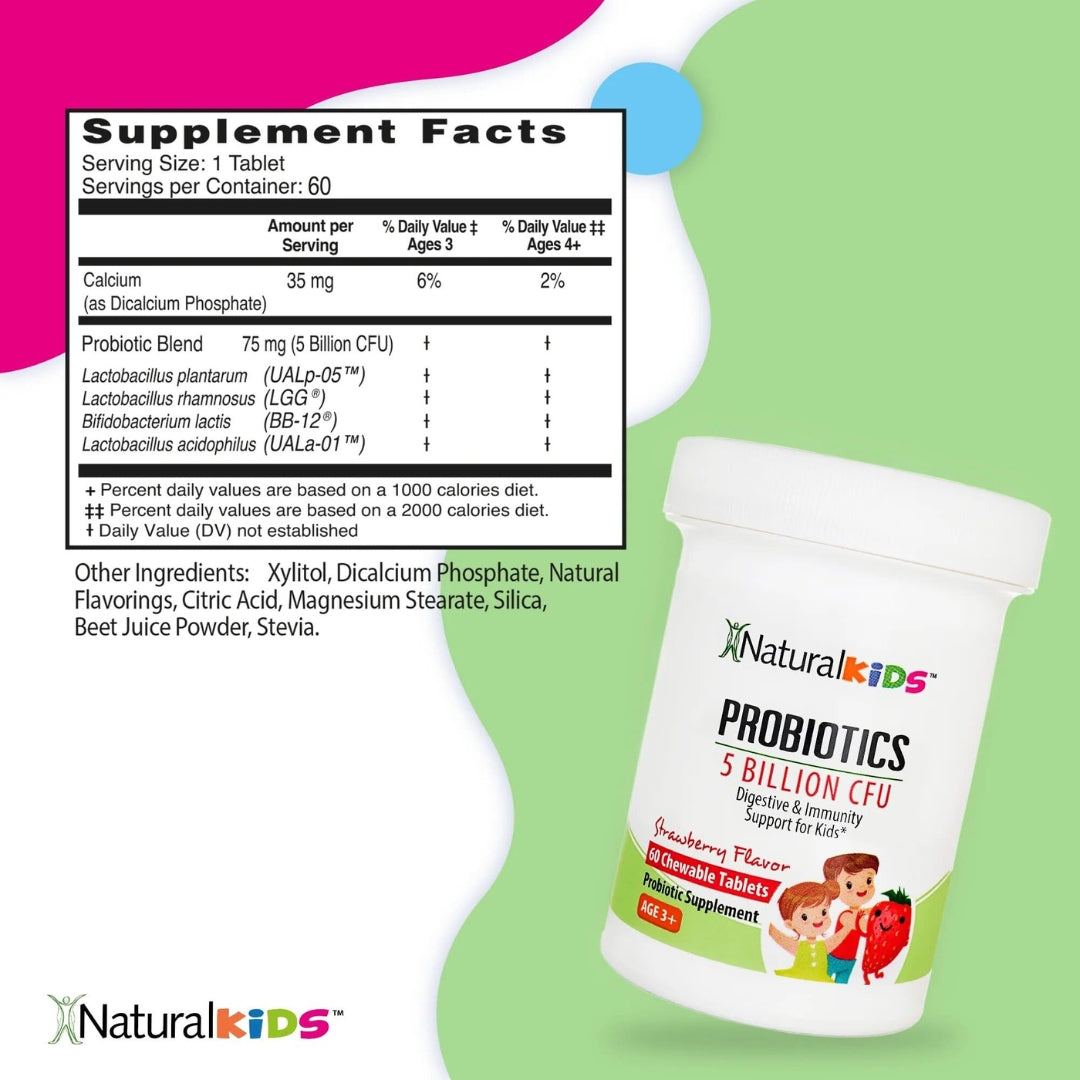 Probioticos Para Niños 5 Billones CFU 60 Tabletas Masticables Natural Slim