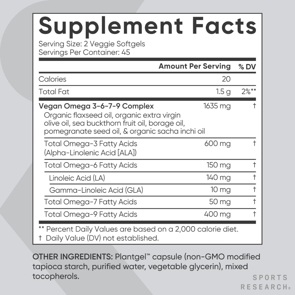 Omega vegano 3-6-7-9  1200 Mg  90 Capsulas Sports Research