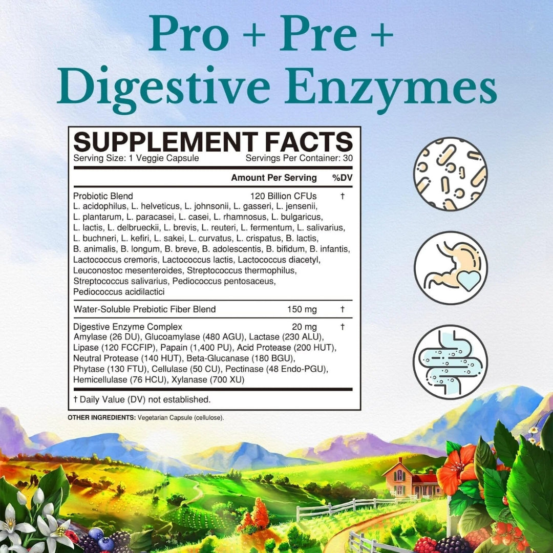Probioticos Con Enzimas Digestivas 120 Billones 36 Cepas 30 Capsulas Vitalitown