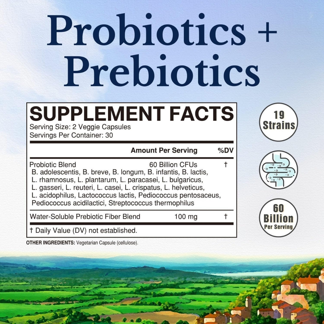 Probioticos Con Prebioticos y Enzimas Digestivas 60 Billones 19 Cepas 60 Capsulas Vitalitown