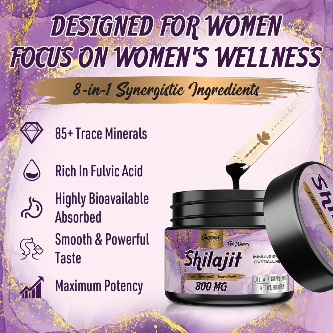 Resina Shilajit 8en1 800 Mg Para Mujer 30Gr Sennasi