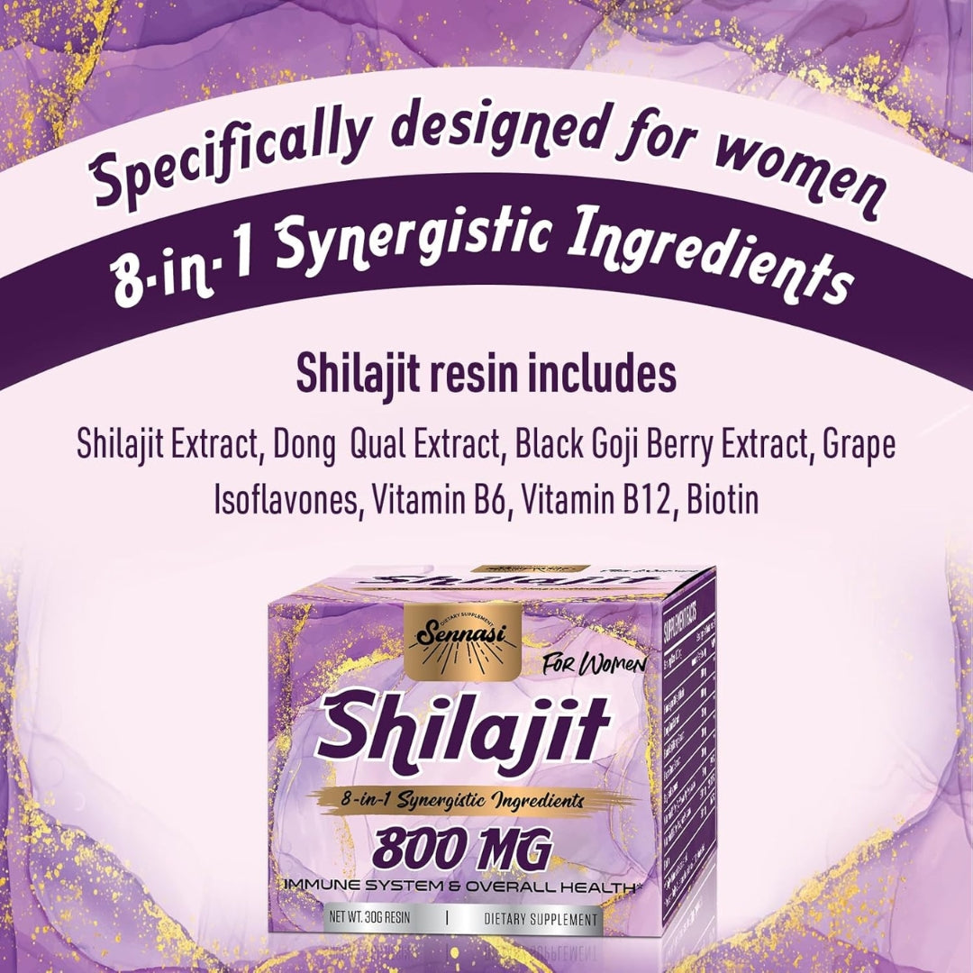 Resina Shilajit 8en1 800 Mg Para Mujer 30Gr Sennasi