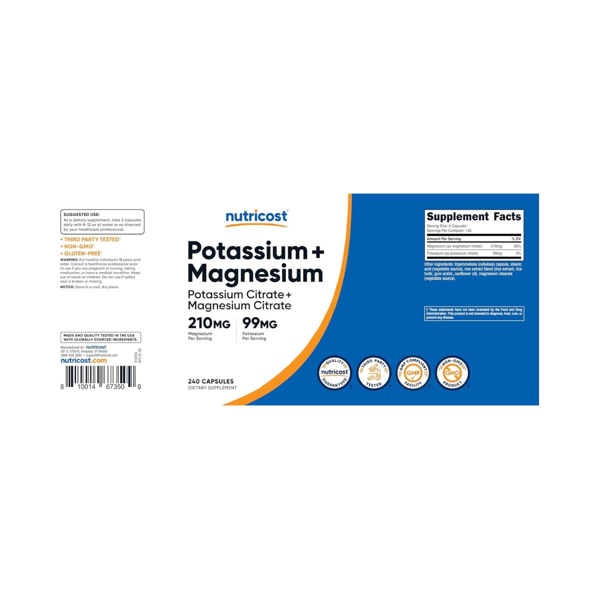 Potassium Mas Magnesium Citrate 240 Capsulas Nutricost