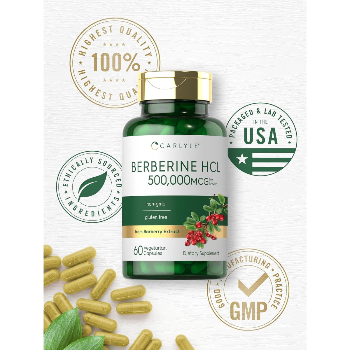 Berberina Hcl 500000 Mcg 60 Capsulas Carlyle