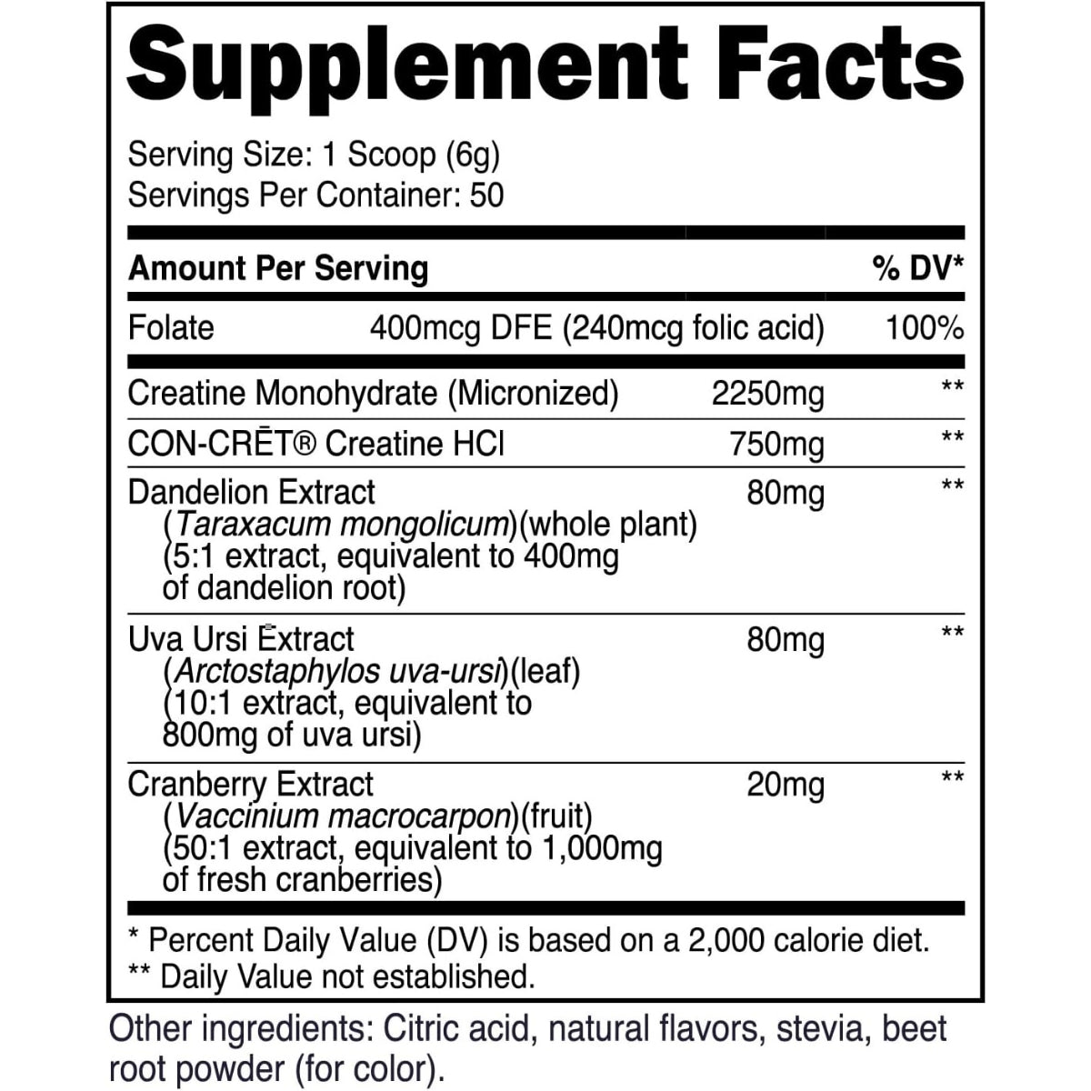 Creatina Monohidratada Con Acido Folico y Diente de Leon 260 Gr Nutricost Women