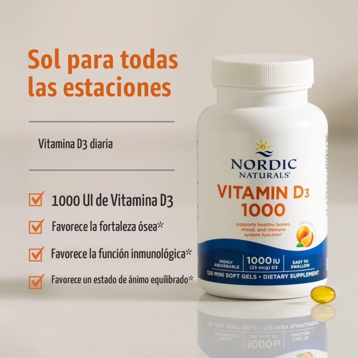 Vitamina D3 1000 IU 120 Mini Sofgels Nordic Naturals