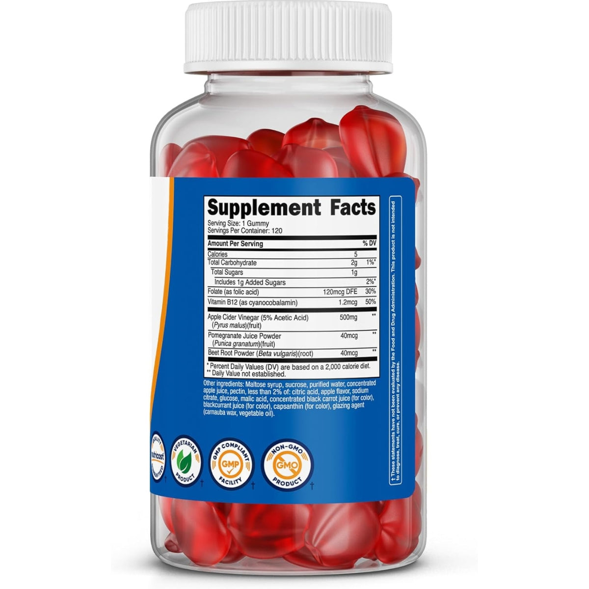Vinagre de Sidra de Manzana 500 Mg 120 Gomitas Nutricost