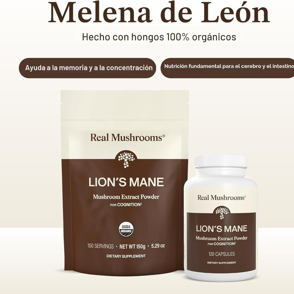 Melena de león 120 Capsulas Suplemento cerebral Real Mushrooms