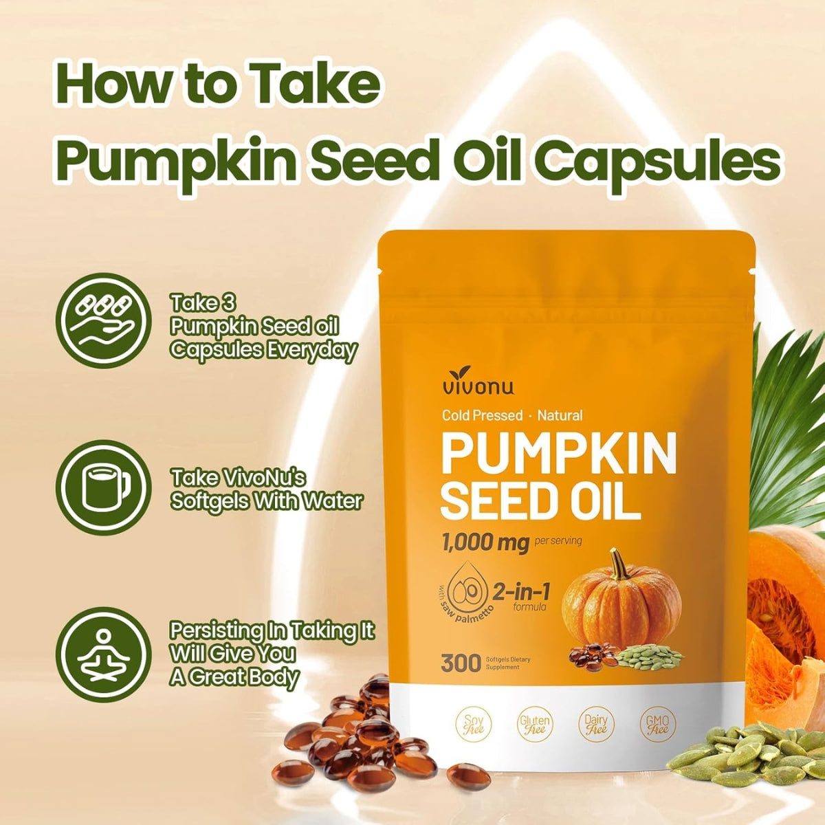 Aceite De Semilla De Calabaza 1000 Mg 300 Sofgels Vivonu