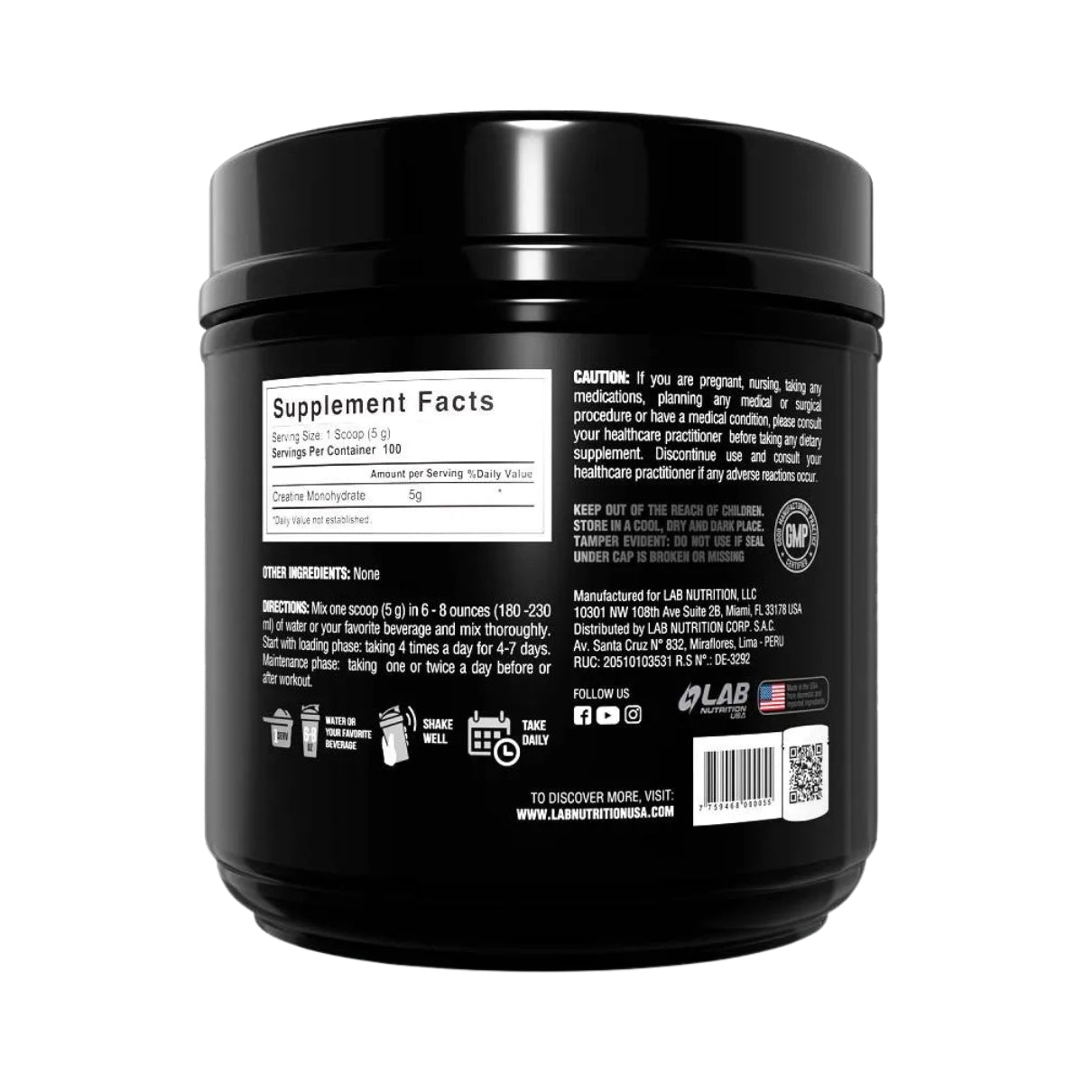 Creatine Micronized Black Unflavored 500 Gr Lab Nutrition