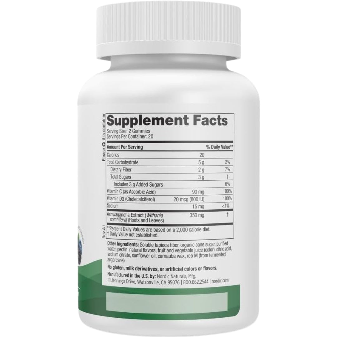 Stress Relief Ashwagandha Vitamina C Vitamina D3 40 Gomitas Nordic Naturals