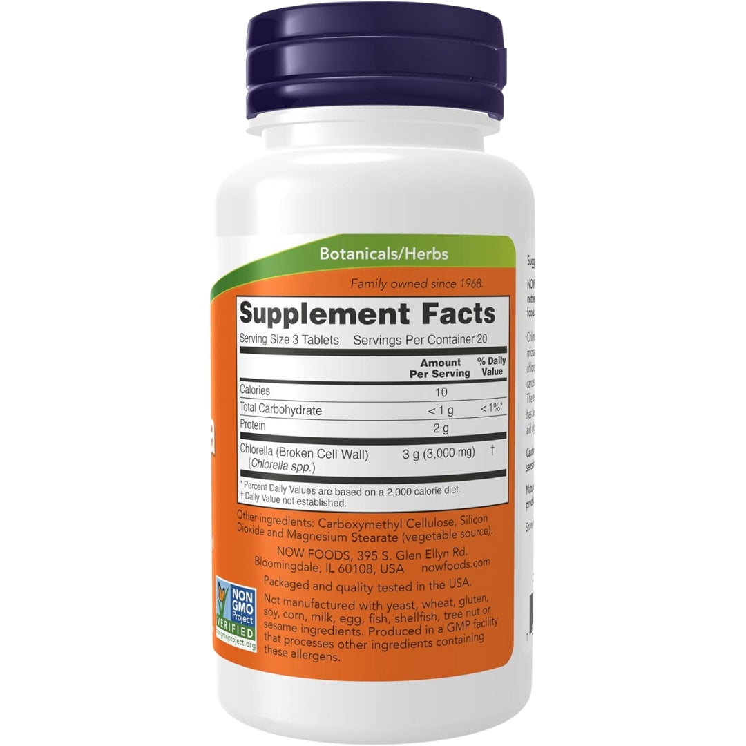 Superalimento Chlorella Con Clorofila Y Beta Caroteno 1000 Mg 60 Tabletas Now