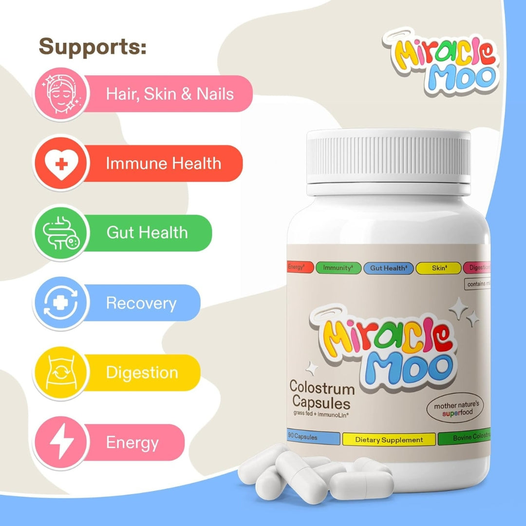 Suplemento de Calostro Bovino Vainilla 90 Capsulas Miracle Moo