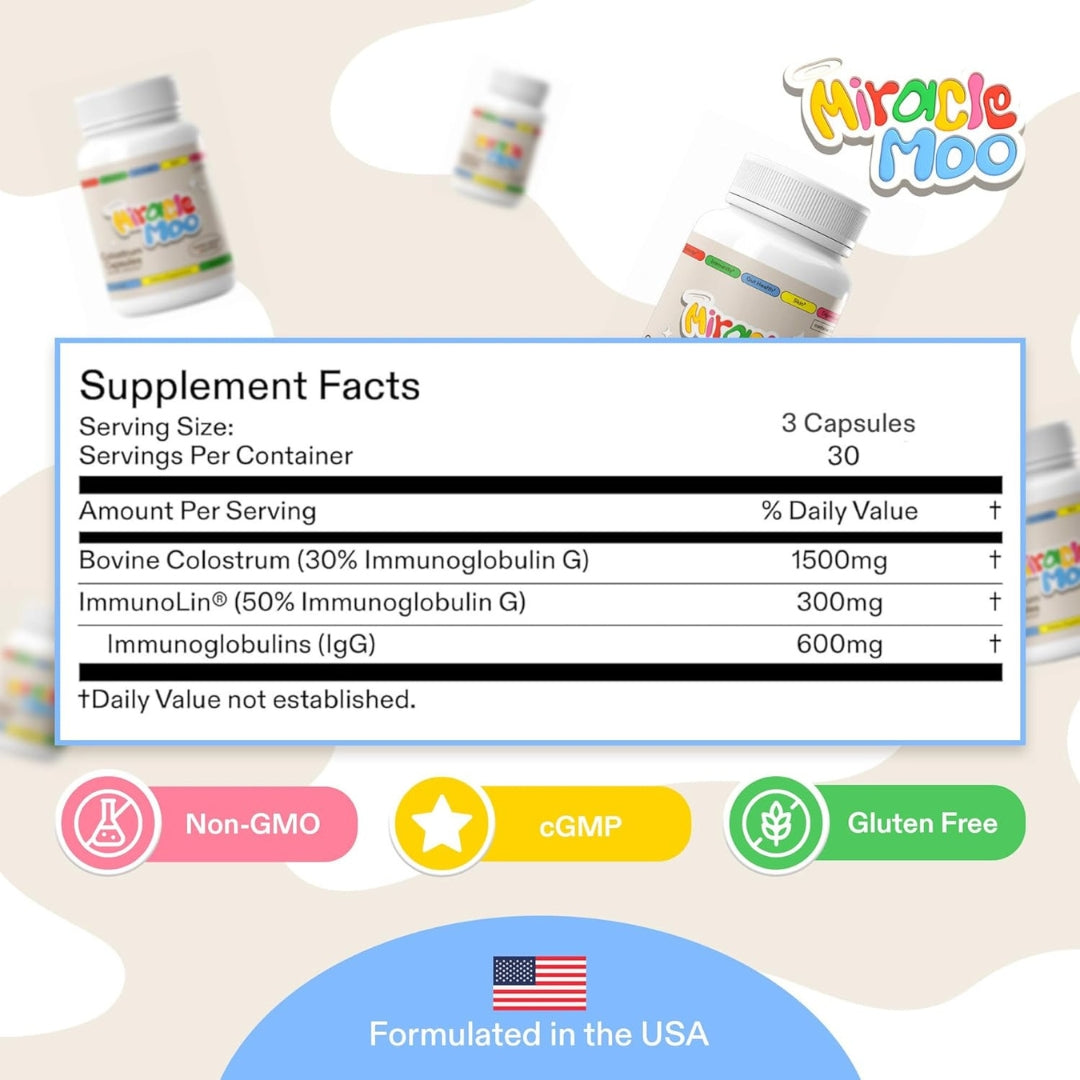 Suplemento de Calostro Bovino Vainilla 90 Capsulas Miracle Moo