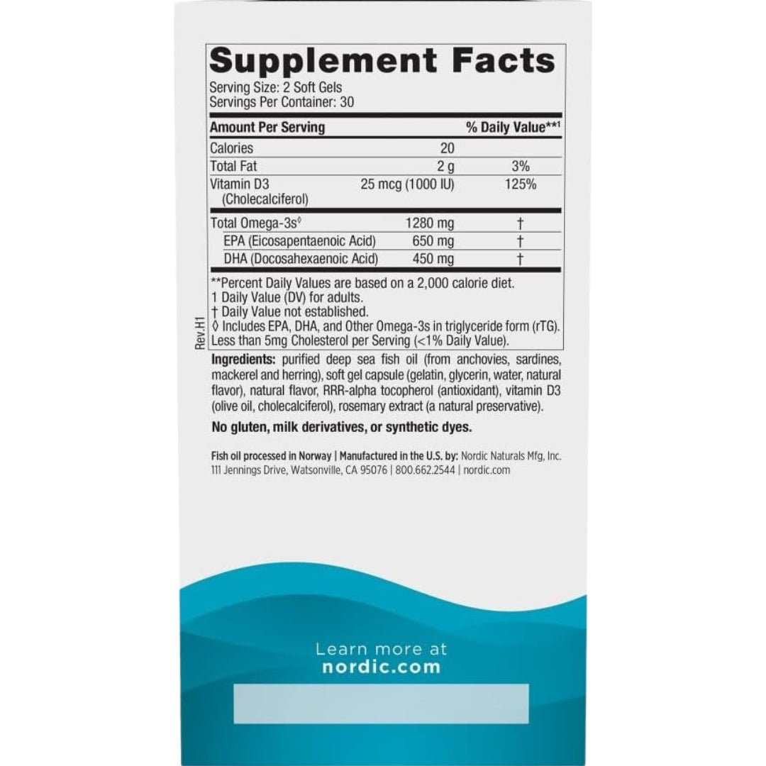 Ultimate Omega D3 1280 Mg 60 Softgels Nordic Naturals