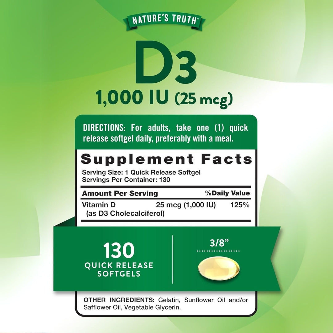 Vitamina D3 1000 UI 130 Capsulas Natures Truth