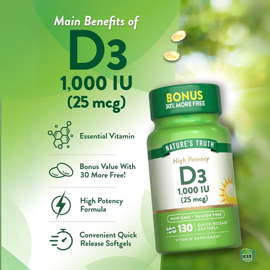 Vitamina D3 1000 UI 130 Capsulas Natures Truth