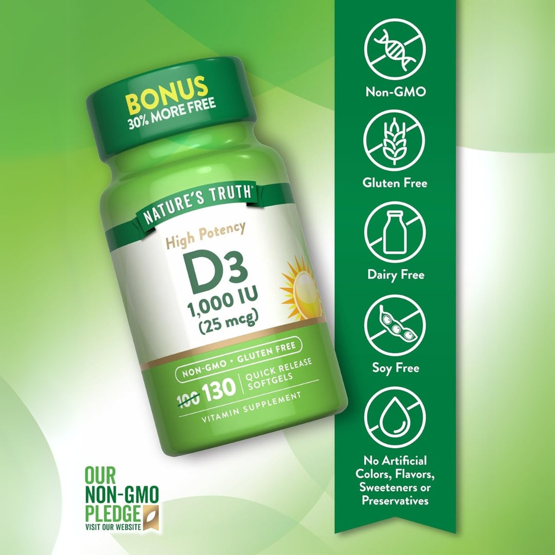 Vitamina D3 1000 UI 130 Capsulas Natures Truth