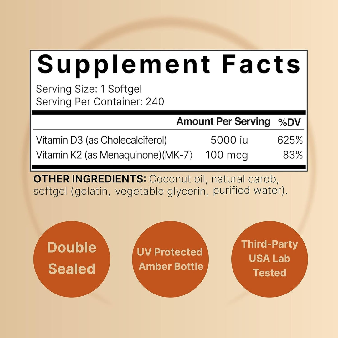 Vitamina D3 Mas K2 5000 IU 240 Capsulas Naturebell