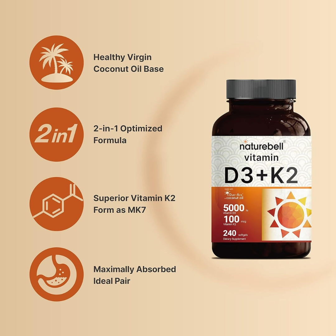 Vitamina D3 Mas K2 5000 IU 240 Capsulas Naturebell