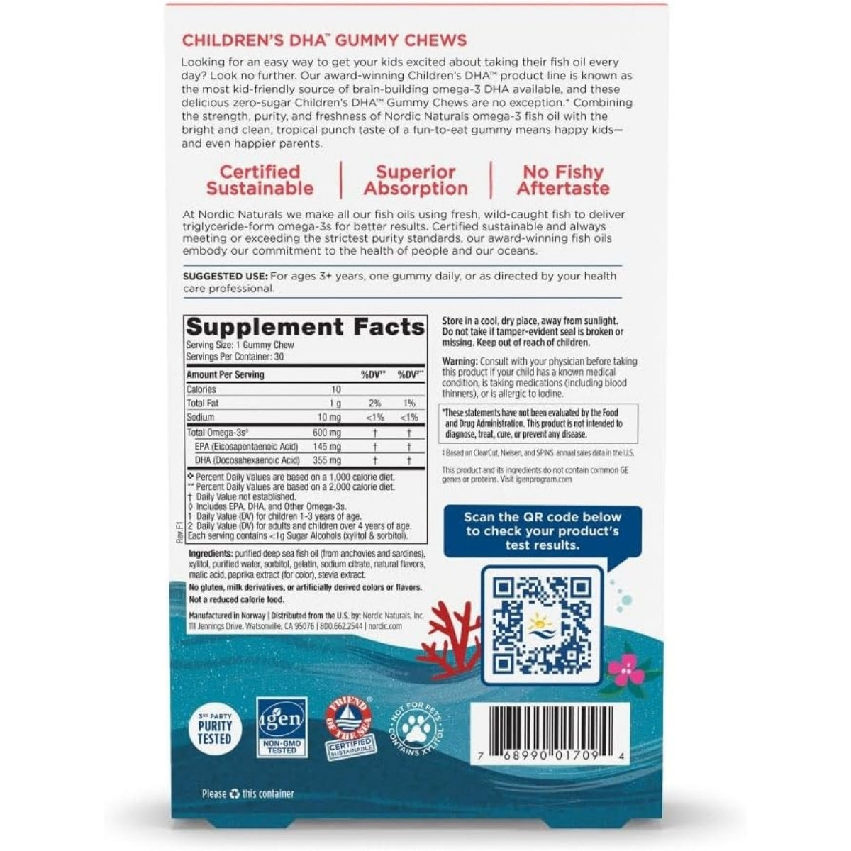 Zero Sugar Childrens DHA Gummies 30 Gomitas Nordic Naturals