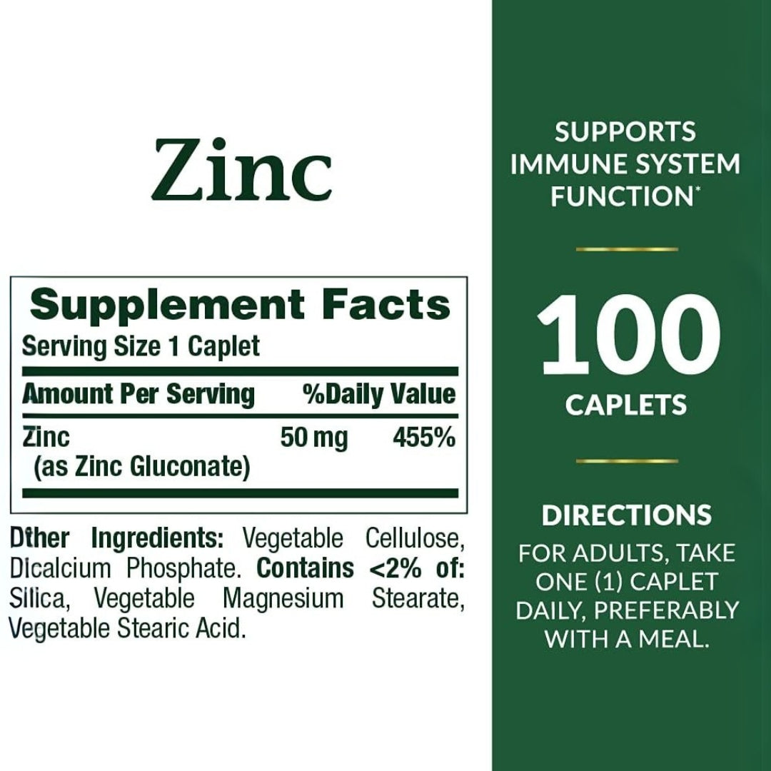 Zinc Gluconato 50 Mg 100 Tabletas Natures Bounty