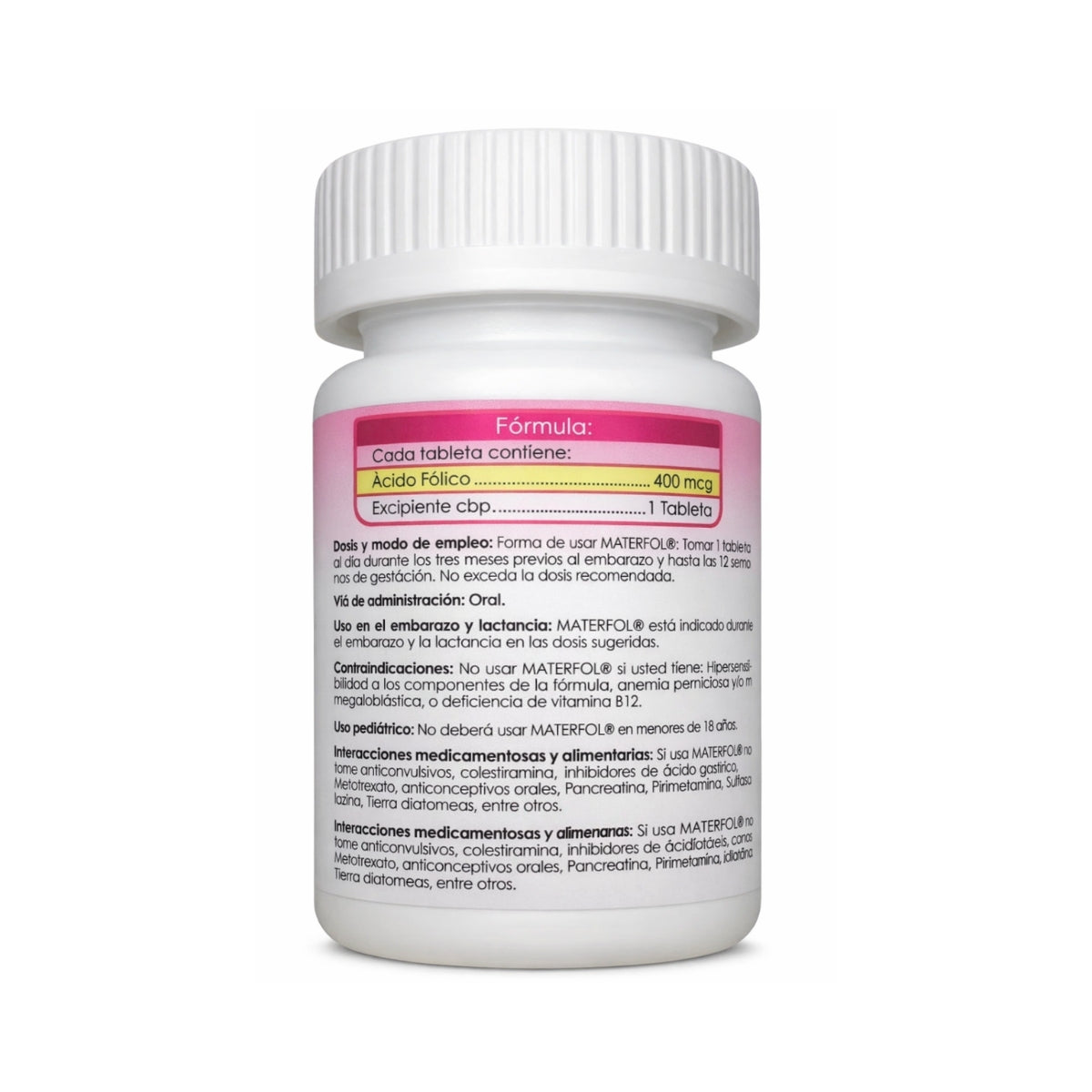 Acido Folico Materfol 400 Mcg 180 Tabletas Semifol