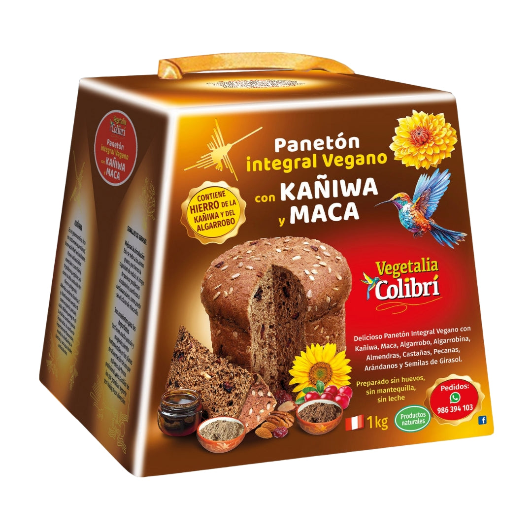 Panetón Integral Vegano Kañihua y Maca Caja 1 Kg Vegetalia Colibri