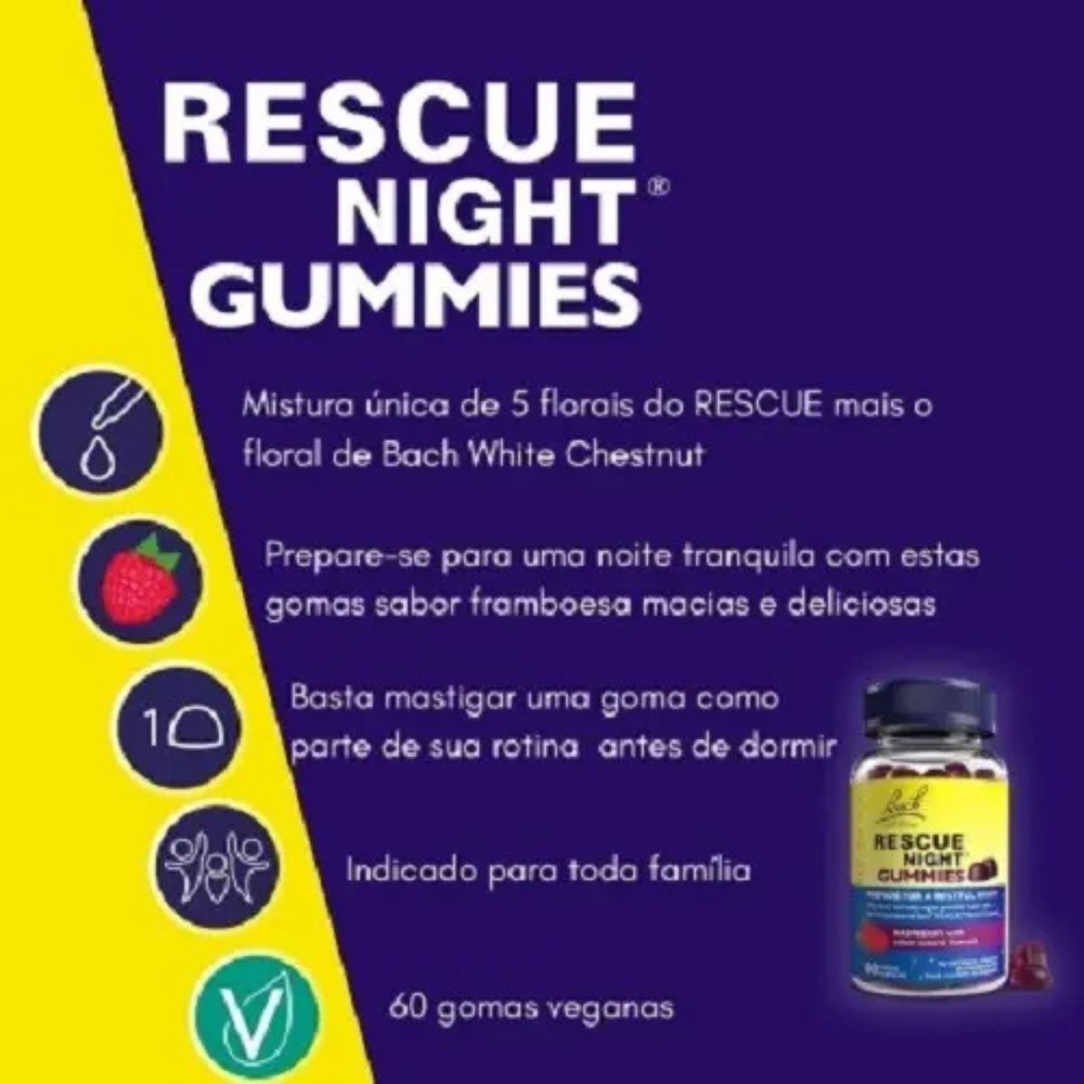 Flores de Bach Night Gomitas Sabor Frambuesa 60 Und Rescue Remedy