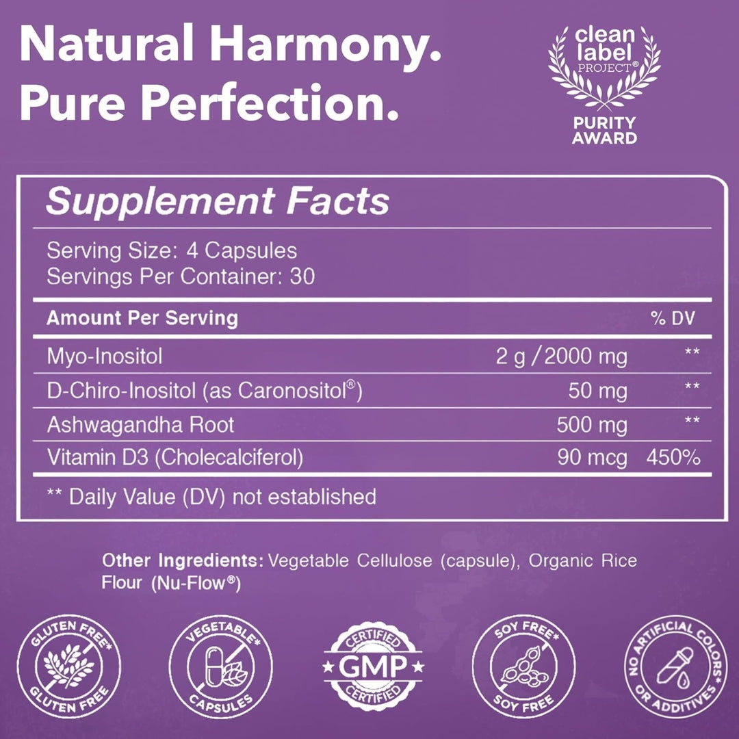 Myo D Chiro Inositol Ashwagandha Y Vit D 120 Capsulas Intimate Rose